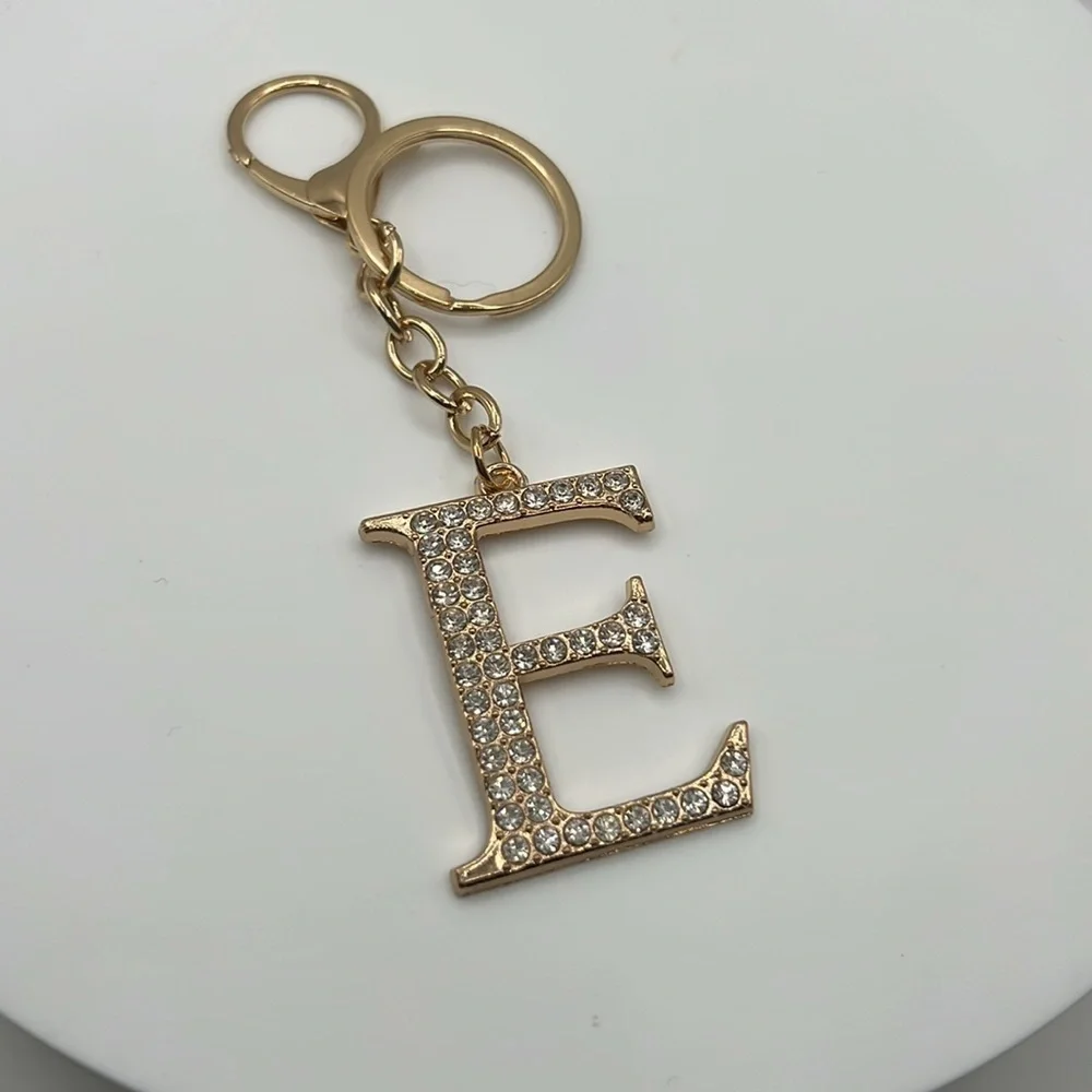 349.‎ Gold Initial E Keychain with Crystals